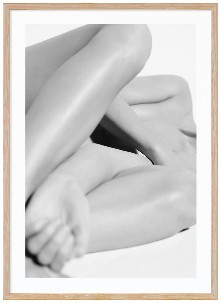 Black & white photo art of a nude body. Oak frame. 