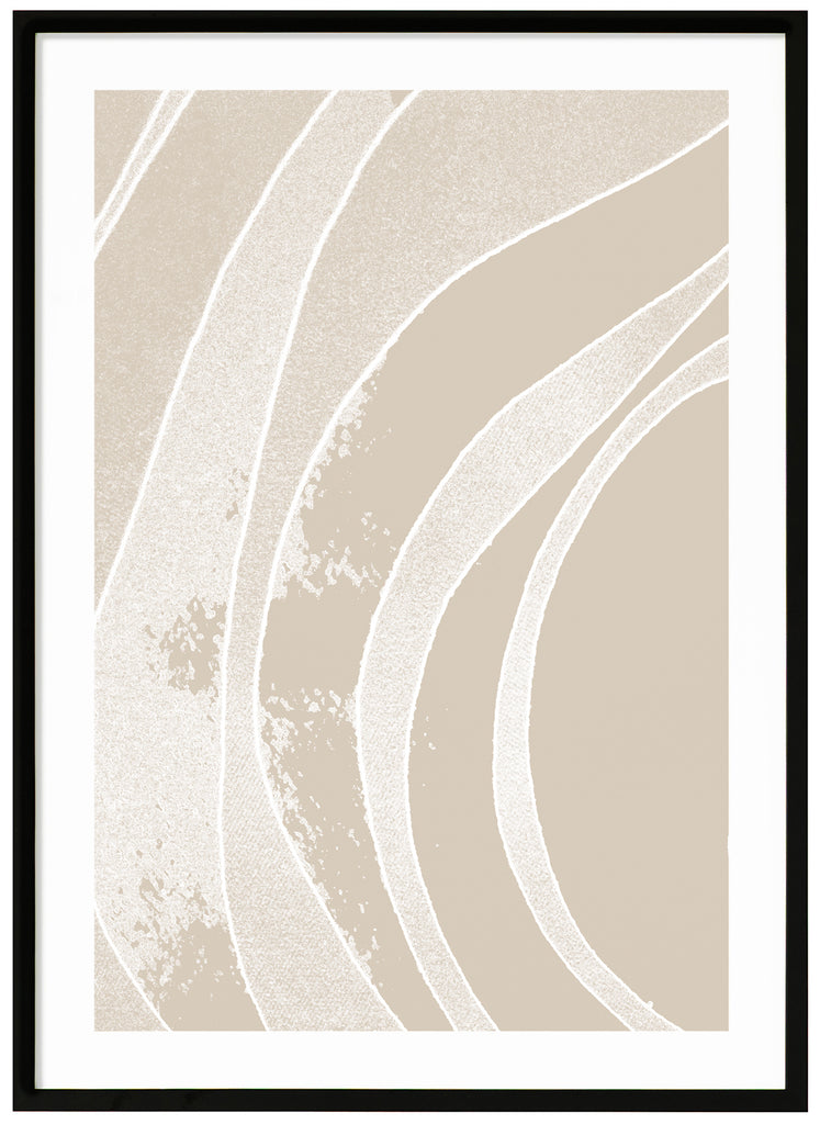 Abstract poster in different shades of beige. Black frame. 