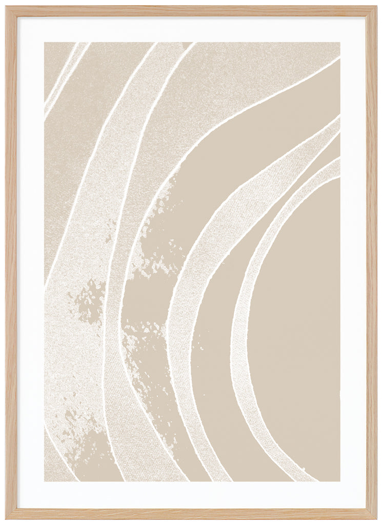 Abstract poster in different shades of beige. Oak frame. 