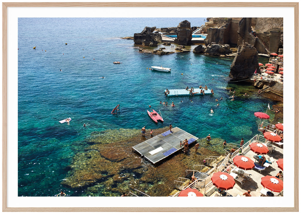 Photograph of a seaside resort in southern Italy. Oak frame.