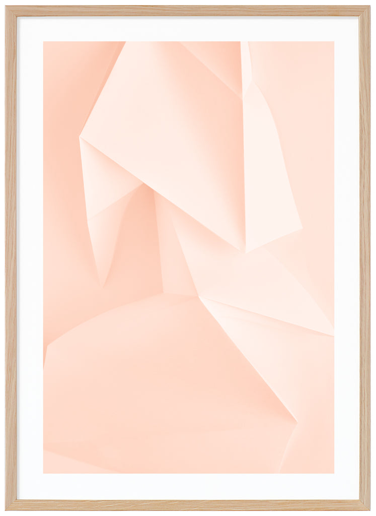 Abstract items in different pink tones. Portrait format. Oak frame. 
