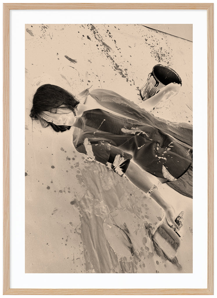 Monochrome photograph of a woman. Oak frame.