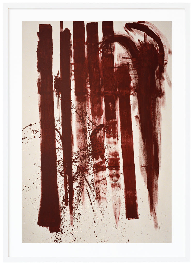 Posters of red painted white surface with abstract pattern. White frame. 