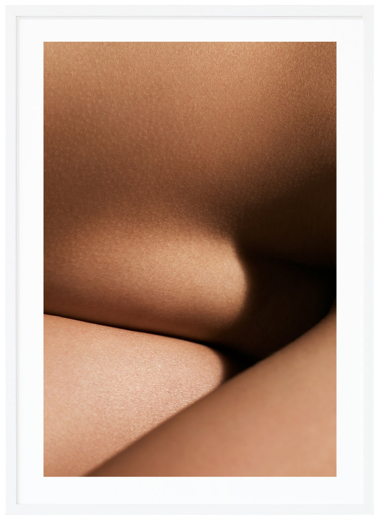 Abstract poster of skin with shadows. White frame. 