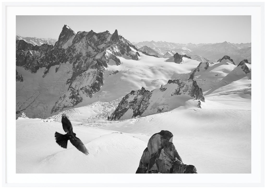 black and white photography in addition to the French Alps. White frame. 