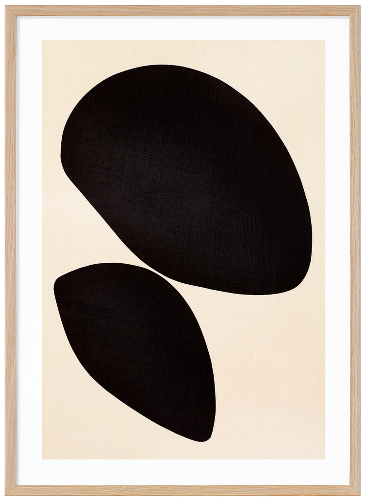 Abstract posters of graphic motifs in black and beige. Oak frame. 