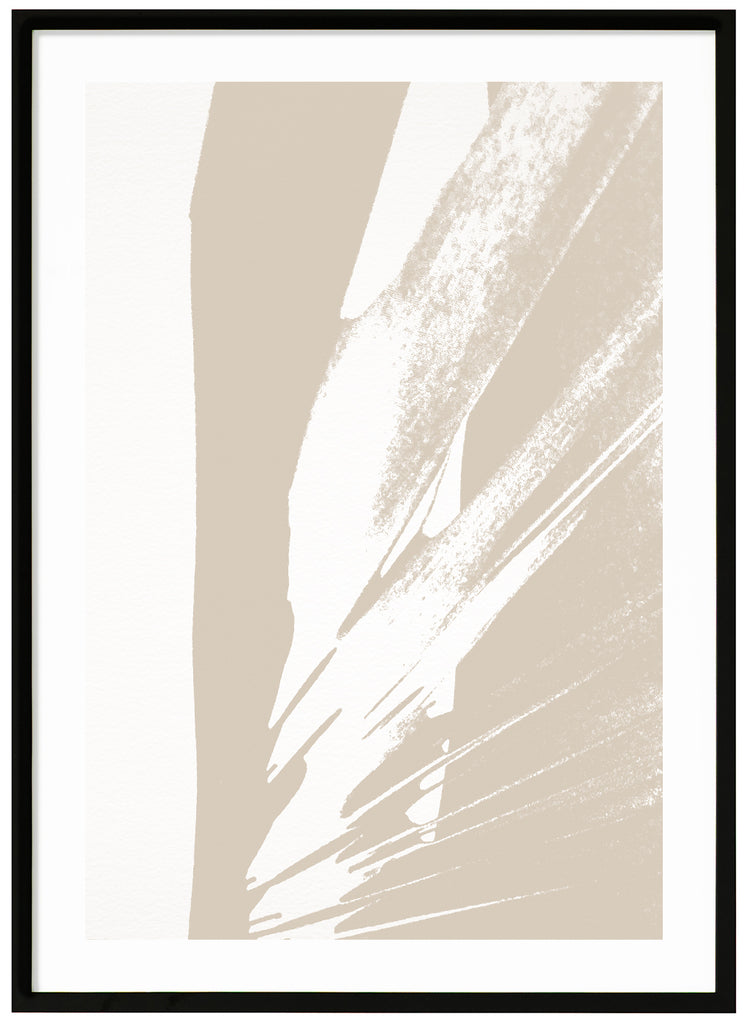 Posters of beige abstract illustration of white and beige brush strokes. Black frame. 