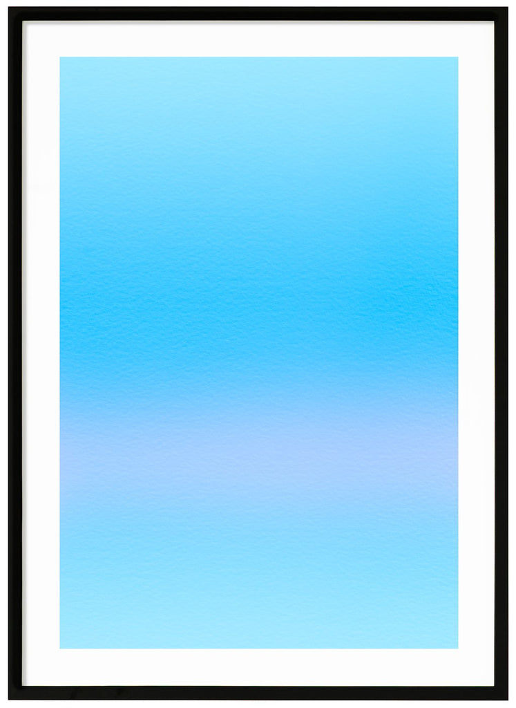 Abstract blue poster that tones in pink. Black frame. 