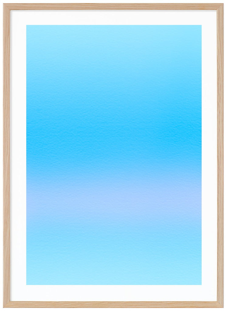 Abstract blue poster that tones in pink. Oak frame. 