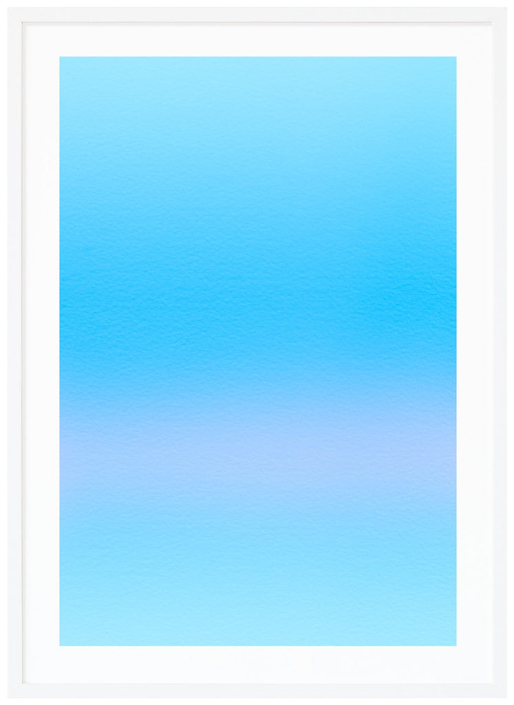 Abstract blue poster that tones in pink. White frame. 