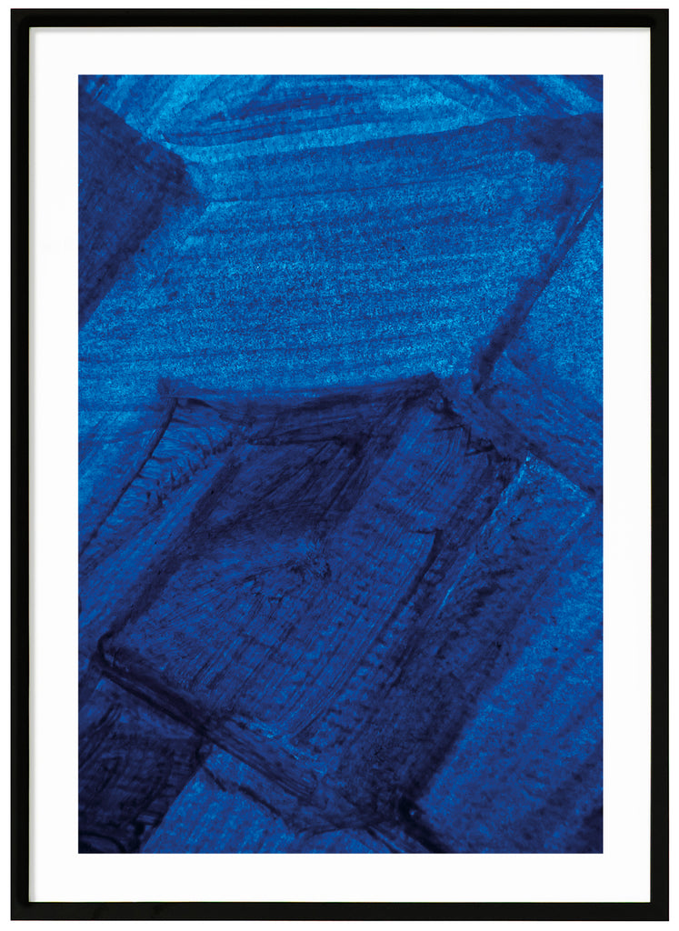 Posters of blue abstract watercolor painting. Black frame. 