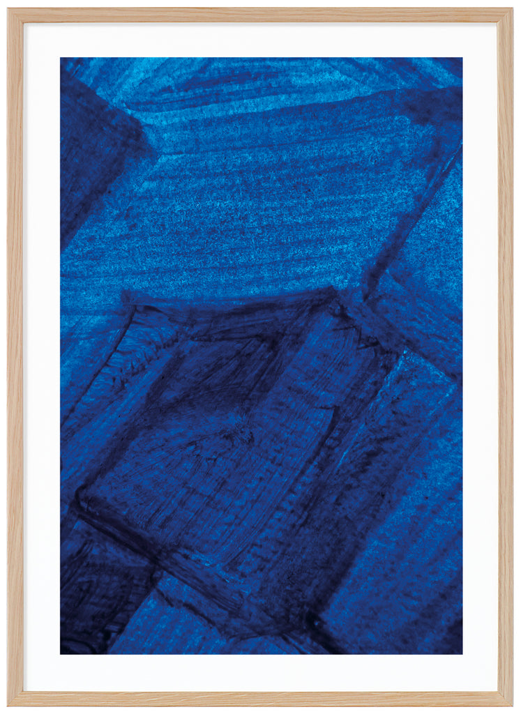 Posters of blue abstract watercolor painting. Oak frame. 