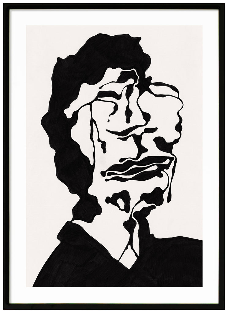 Poster of a portrait of an abstract face. Black frame. 
