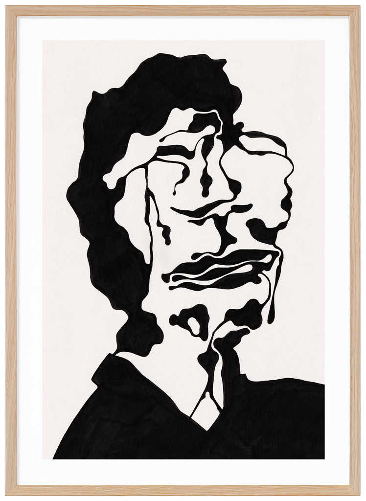 Poster of a portrait of an abstract face. Oak frame. 