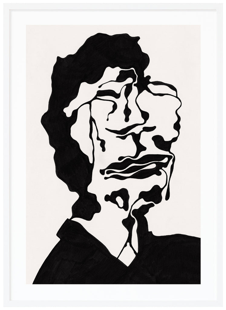 Poster of a portrait of an abstract face. White frame. 