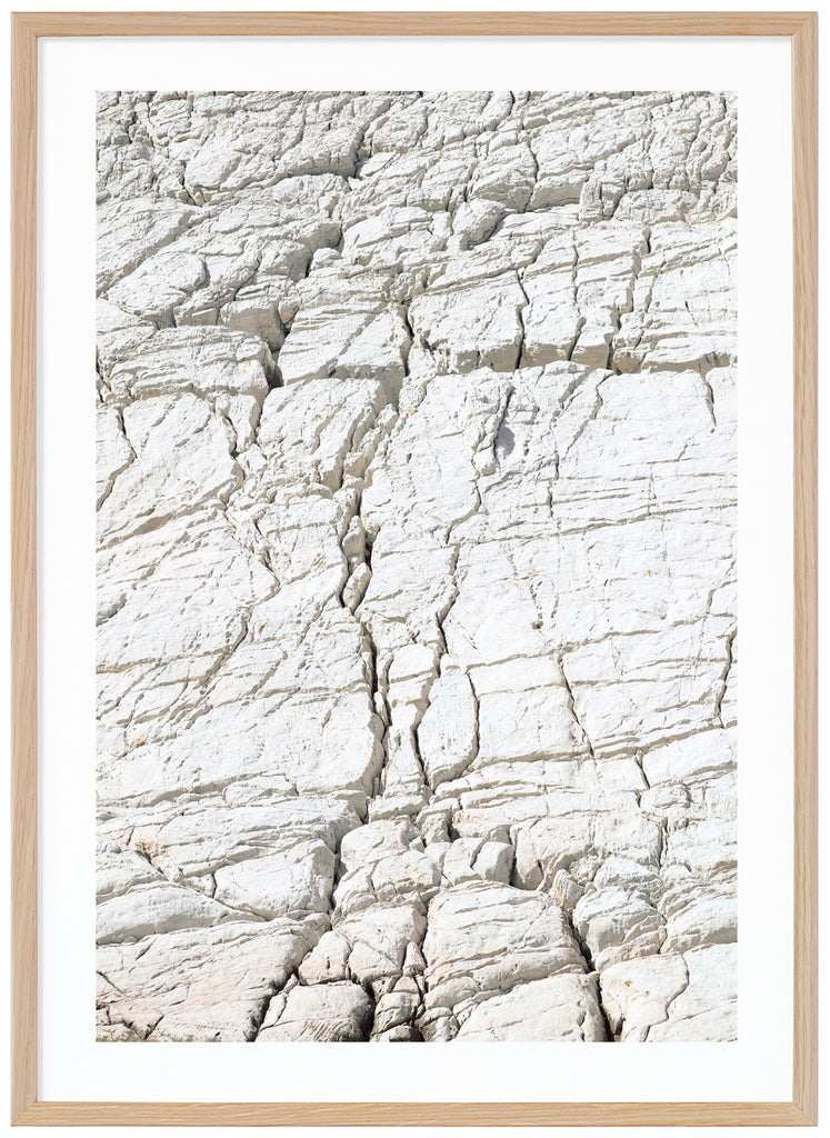 Black and white semi abstract poster with cracks. Oak frame. 