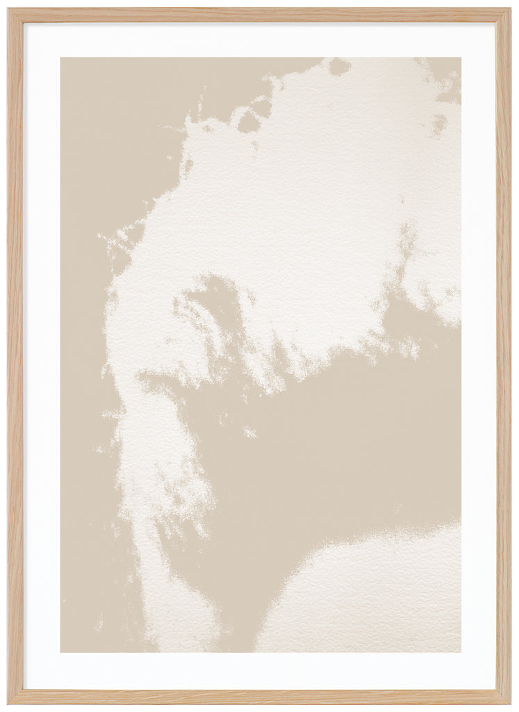 Graphic items in white and beige. Oak frame. 