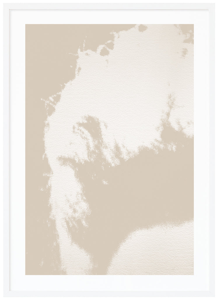 Graphic items in white and beige. White frame. 