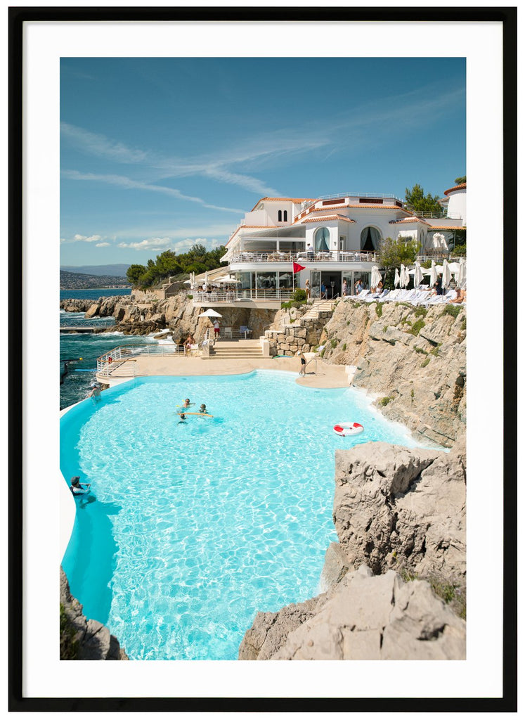 Eden Roc posters in color with the pool in the foreground. Black frame. 