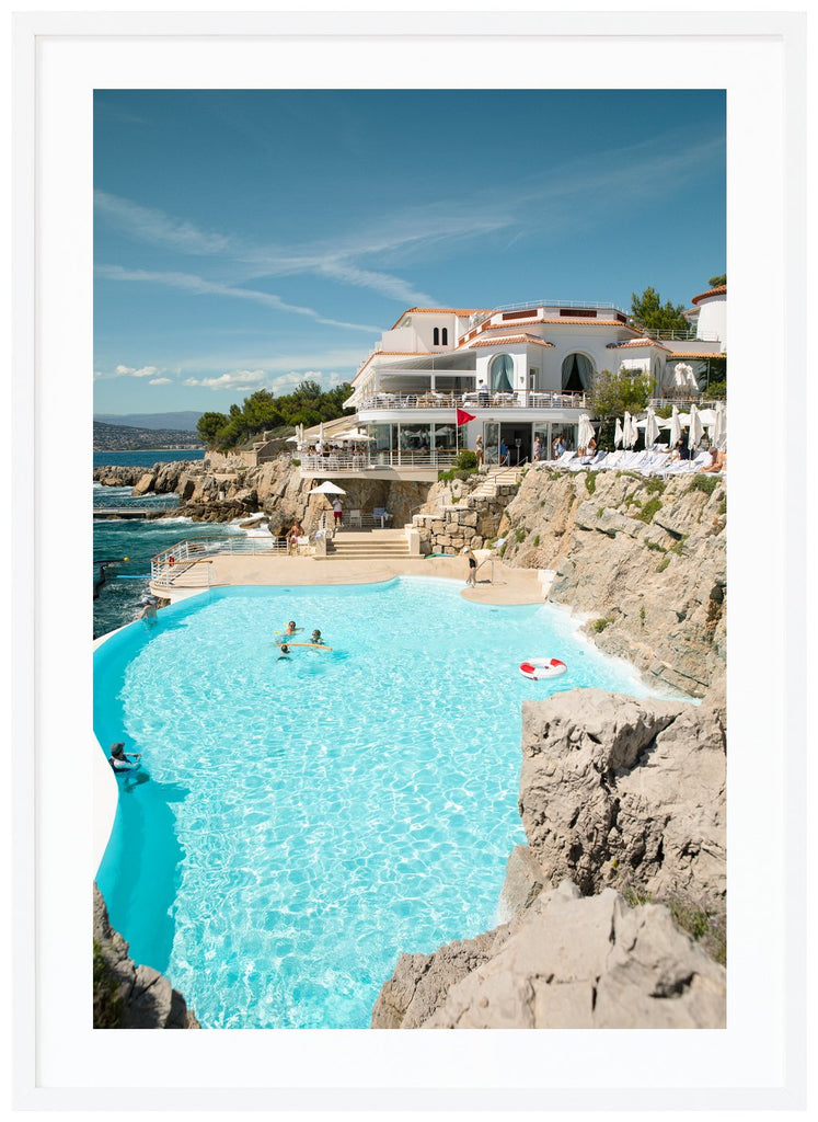 Eden Roc posters in color with the pool in the foreground. White frame. 