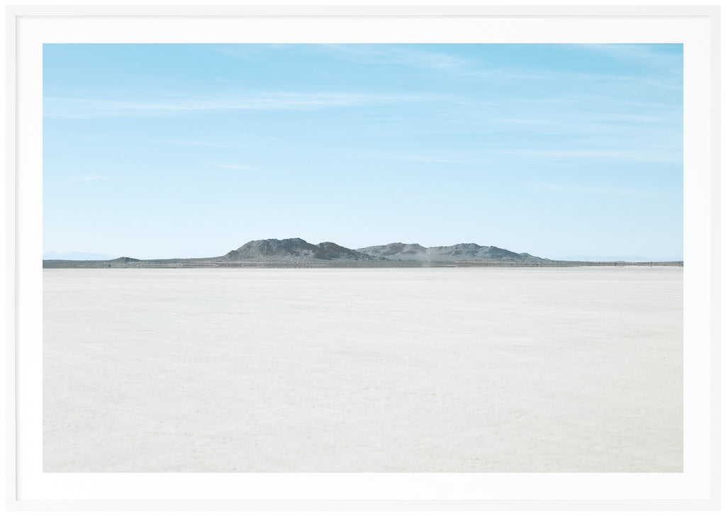 El Mirage Dry Lake In The Mojave Desert. White frame. 