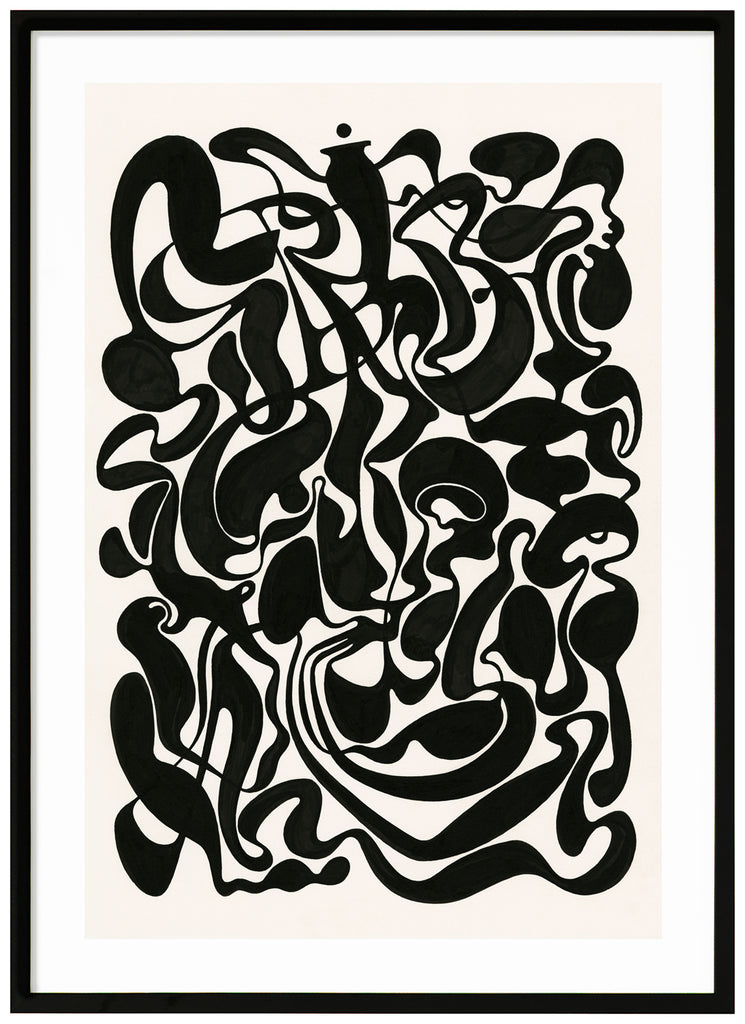 Black and white posters of abstract motifs. Black frame.