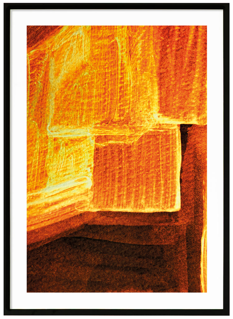 Abstract watercolor painting in burnt tones. Black frame. 