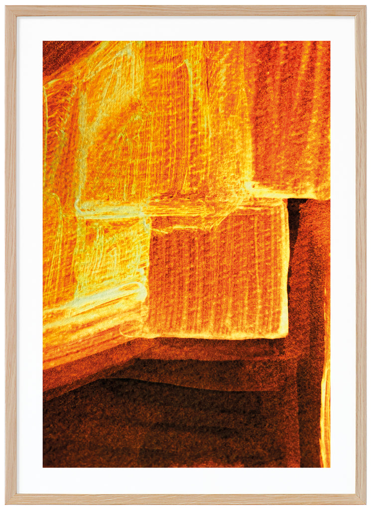 Abstract watercolor painting in burnt tones. Oak frame. 