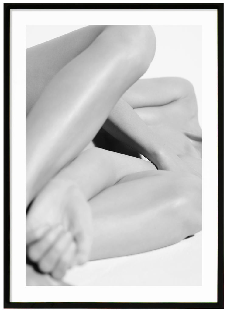 Black & white photo art of a nude body. Black frame. 