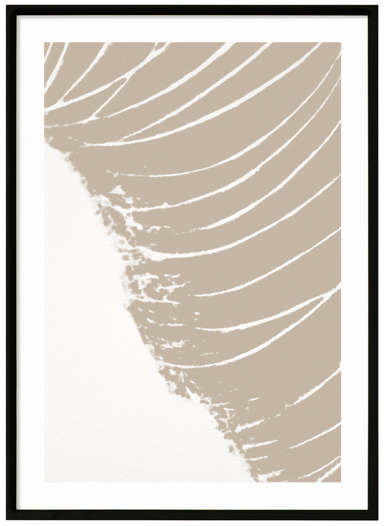 Graphic poster completely in beige tone. White background. Black frame.