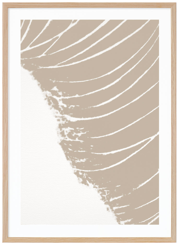 Graphic poster completely in beige tone. White background. Oak frame. 