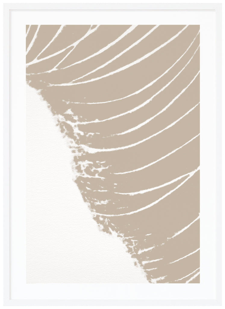 Graphic poster completely in beige tone. White background. White frame. 