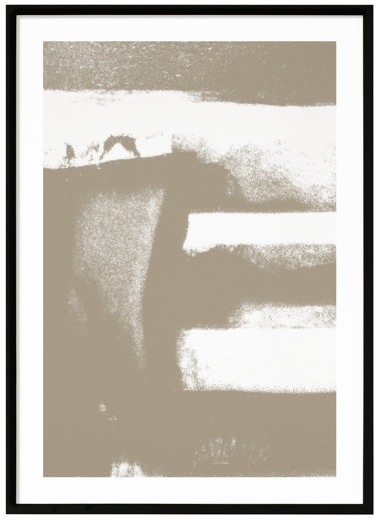 Posters of abstract motifs in beige / gray tones. Black frame. 
