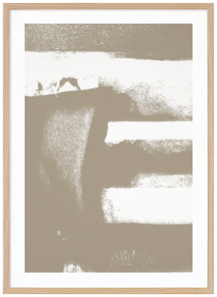 Posters of abstract motifs in beige / gray tones. Oak frame. 