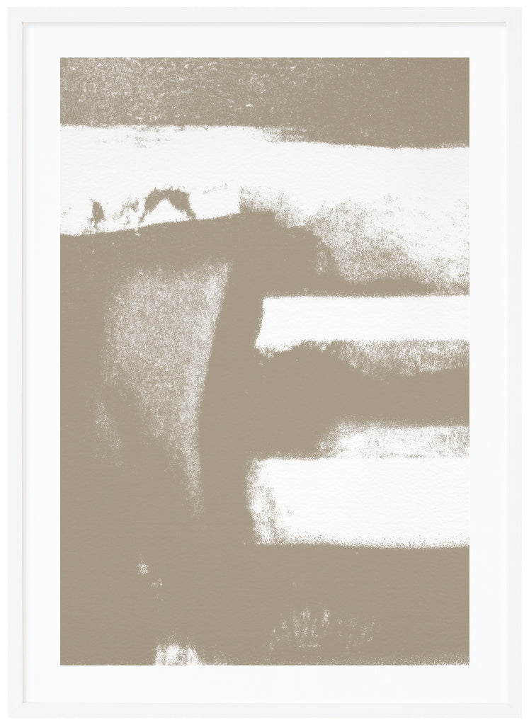 Posters of abstract motifs in beige / gray tones. White frame. 
