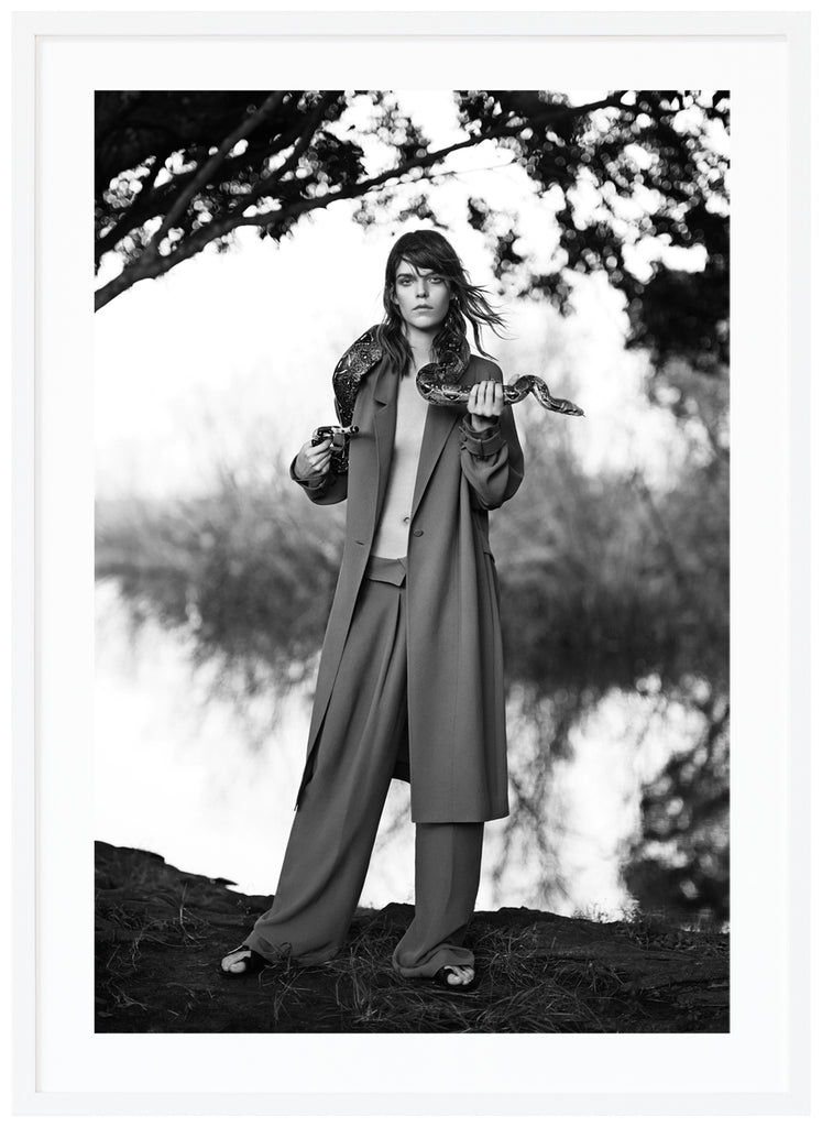 Iconic model Meghan Collison photographed in the Everglades, Florida. White frame. 