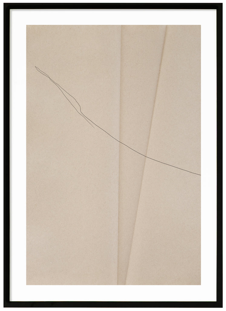 Abstract poster in beige color. Portrait format. Black frame. 