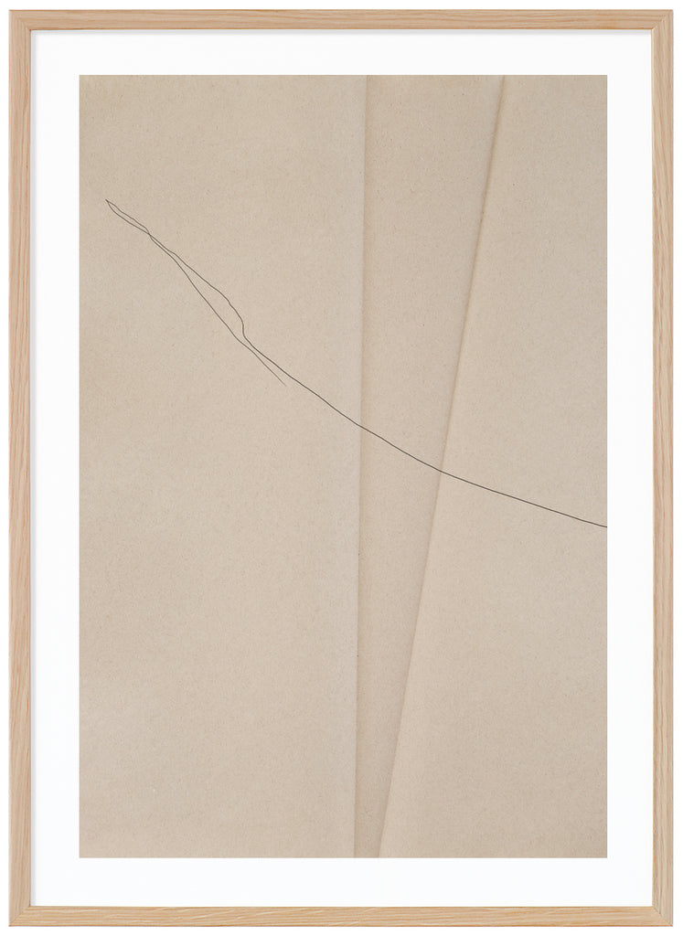 Abstract poster in beige color. Portrait format. Oak frame. 