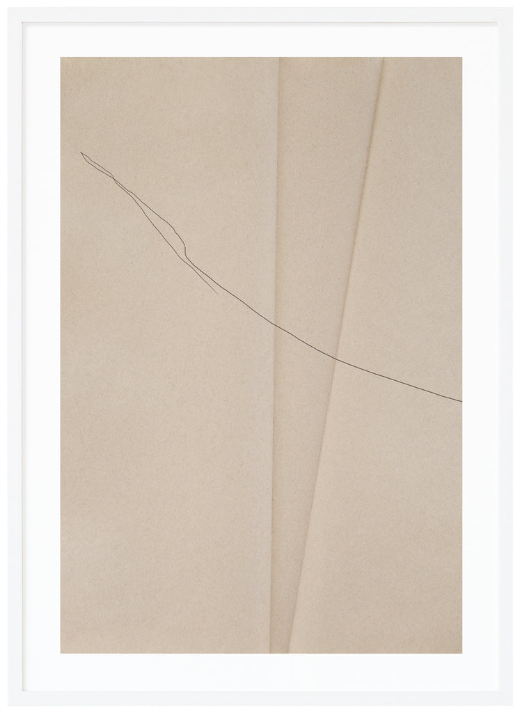 Abstract poster in beige color. Portrait format. White frame.