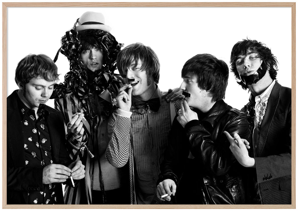 Black and white photograph by Patrik Sehlstedt of the rock group Mando Diao. Oak frame. 