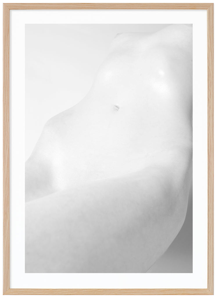 Black and white photo art of a naked body. Oak frame. 