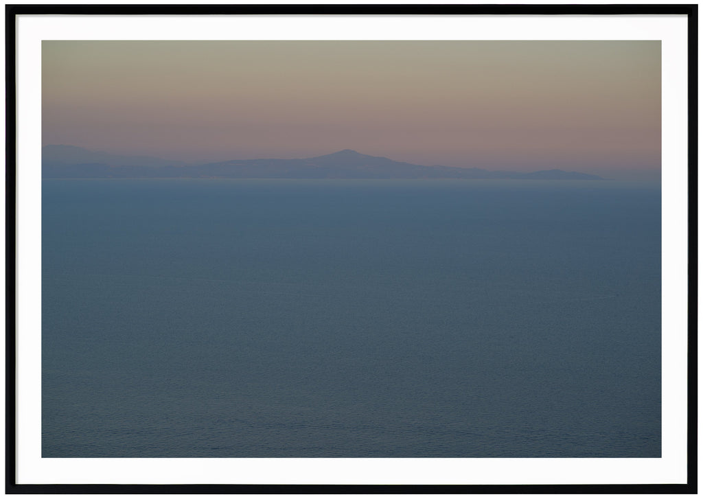 Photograph of the Mediterranean Sea seen from the Amalfi Coast in Italy.Triptych1. Black frame. 