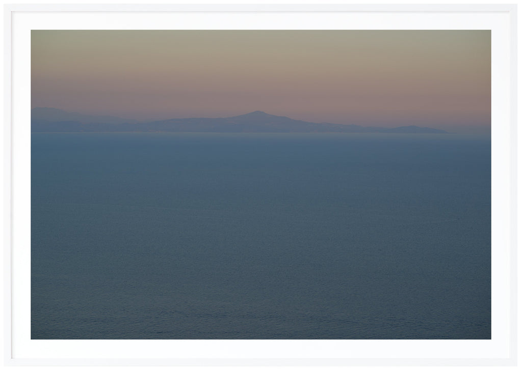 Photograph of the Mediterranean Sea seen from the Amalfi Coast in Italy.Triptych1.  White frame. 