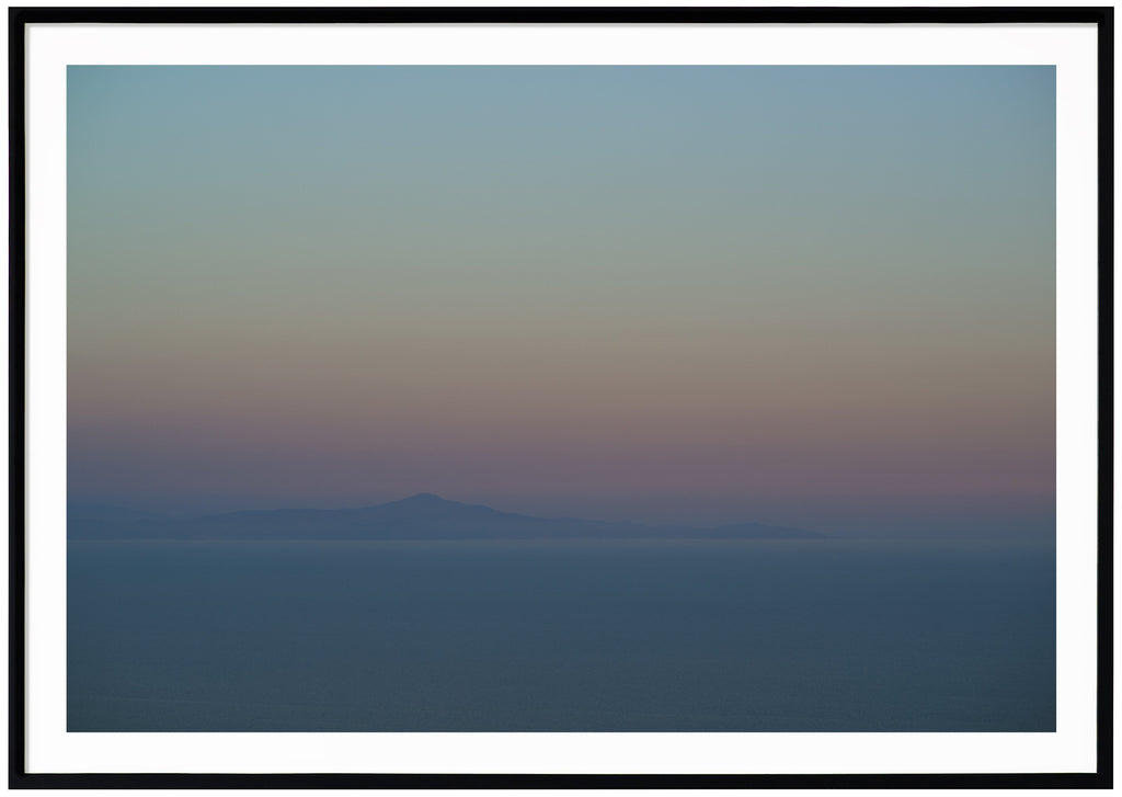 Photograph of the Mediterranean Sea seen from the Amalfi Coast in Italy.Triptych2.  Black frame.