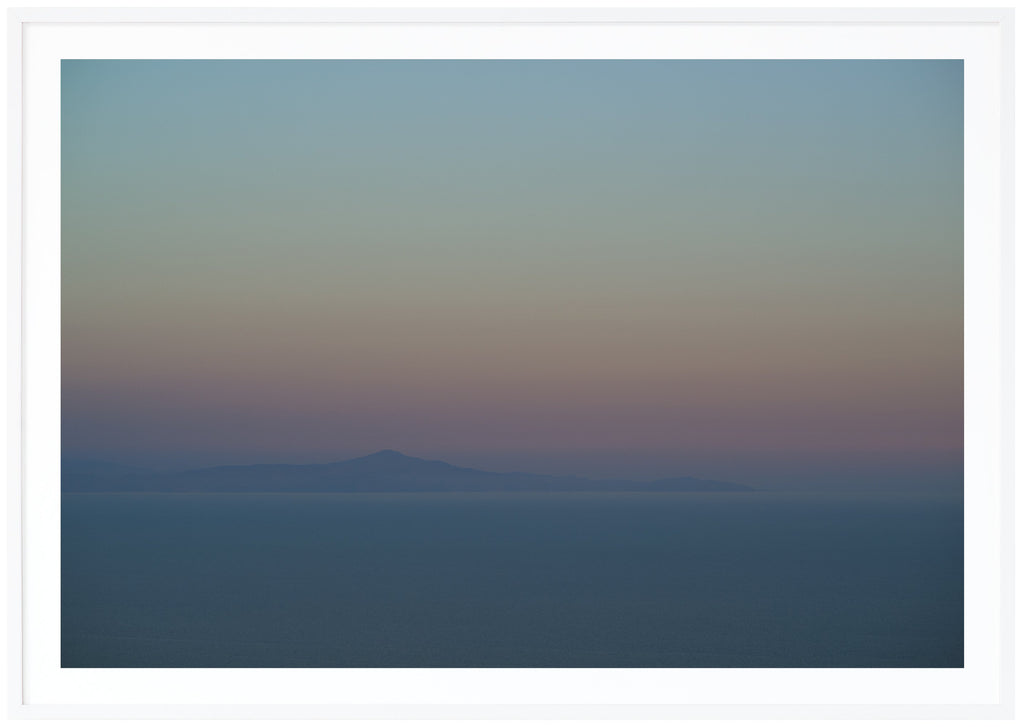 Photograph of the Mediterranean Sea seen from the Amalfi Coast in Italy.Triptych2. White frame. 