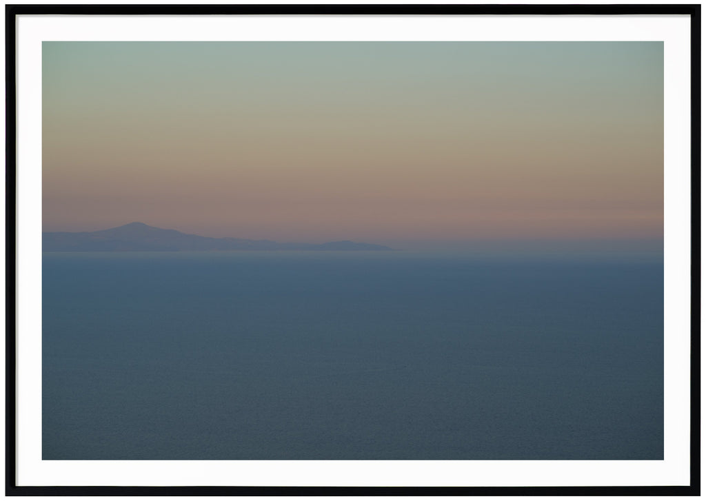 Photograph of the Mediterranean Sea seen from the Amalfi Coast in Italy. Triptych3. Black frame.