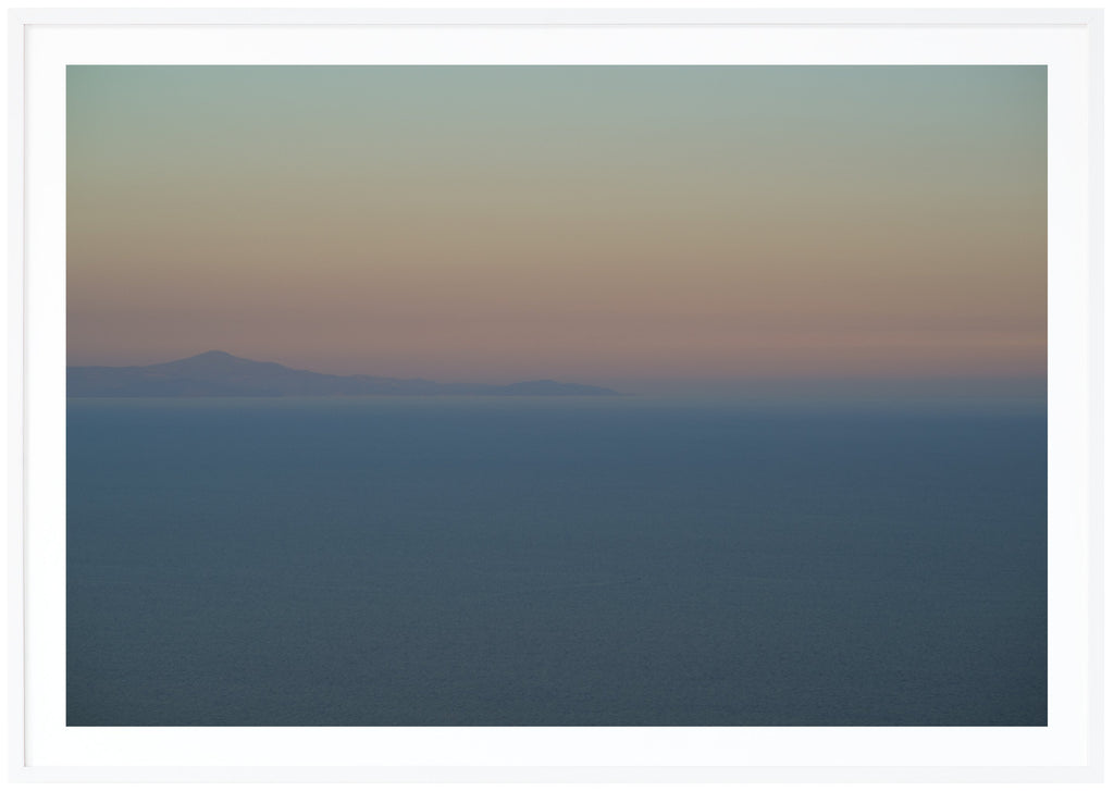 Photograph of the Mediterranean Sea seen from the Amalfi Coast in Italy. Triptych3.  White frame. 