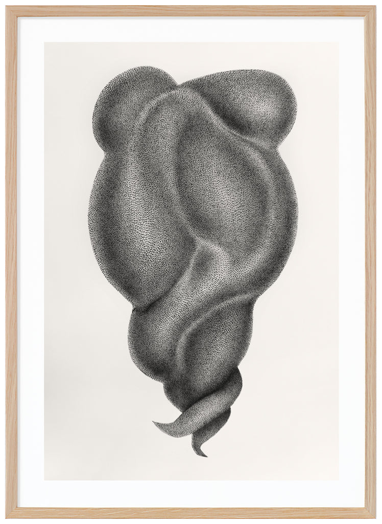Black and white poster of abstract art with shadows. Oak frame. 