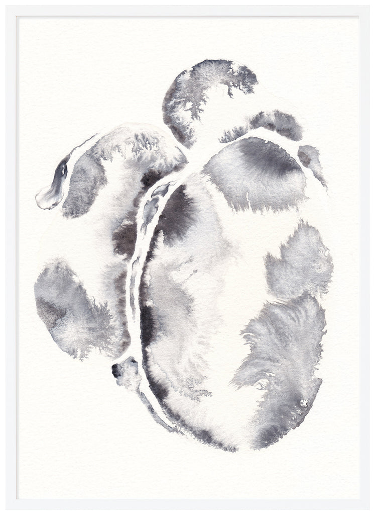 Abstract watercolor painting by Shima Deris. White frame. 