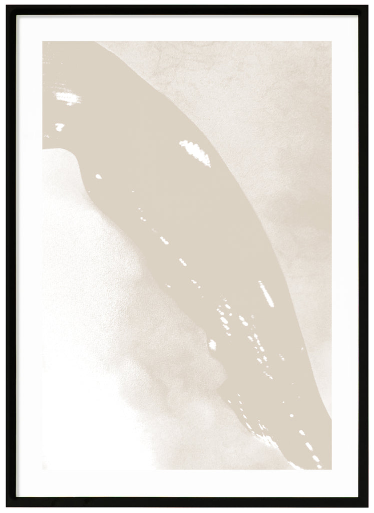 Posters with abstract motifs in gray / beige. White background. Black frame. 